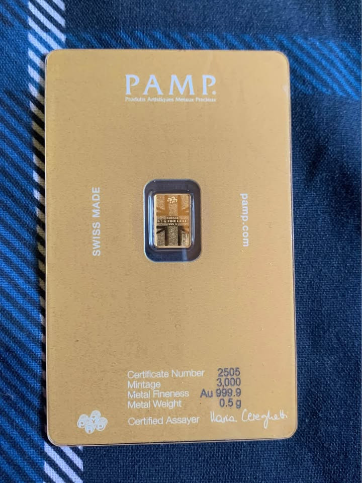 PAMP Lion of England 0.5g Gold Bar .9999 Fine Gold Mintage 3,000 Cert No. 2505