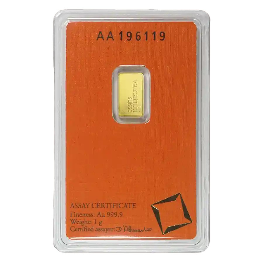 1 gram Gold Valcambi Bar w/ Assay