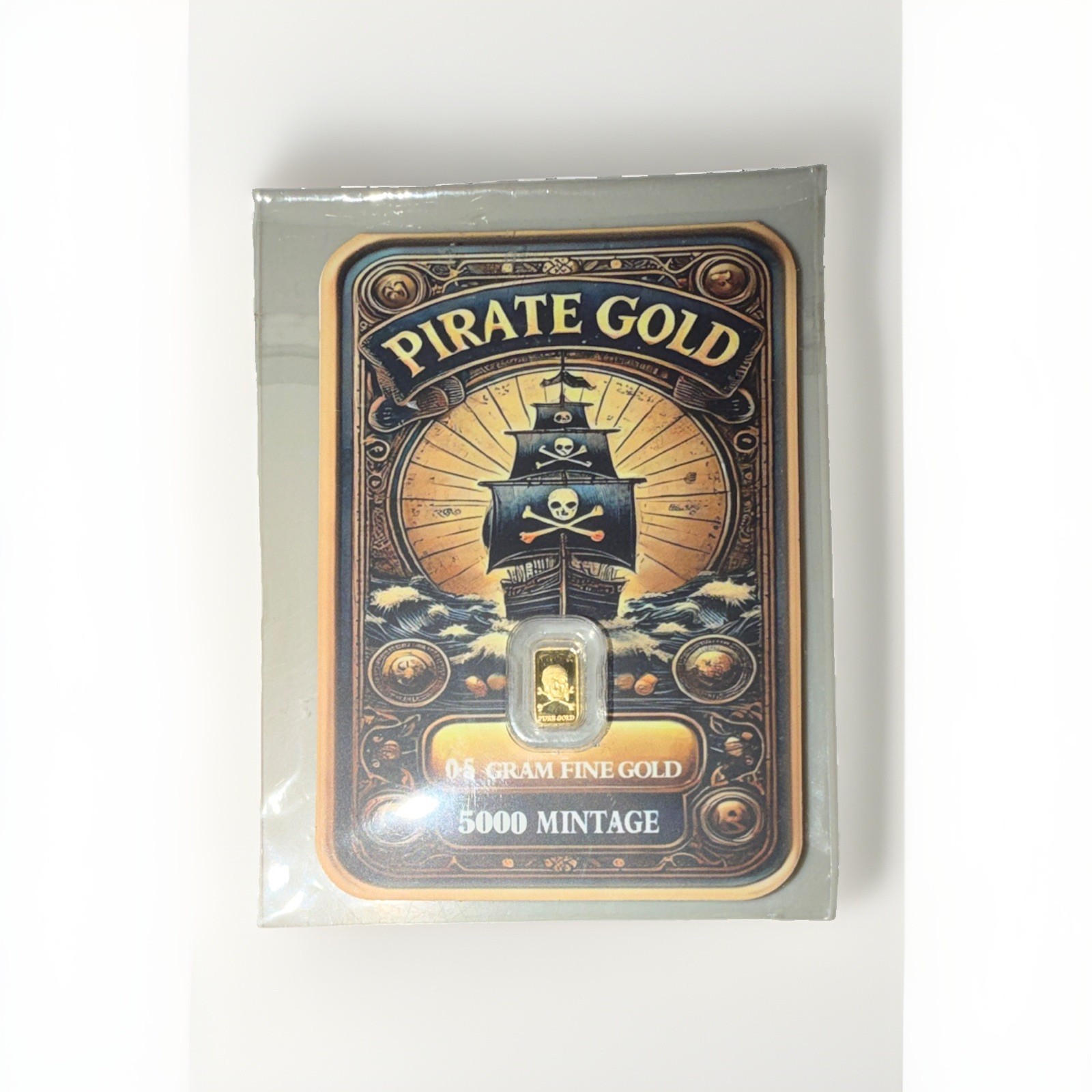 Pirate Gold Fine Gold Bar 0.5 g Sealed Card – Total Gold Content 0.5 g