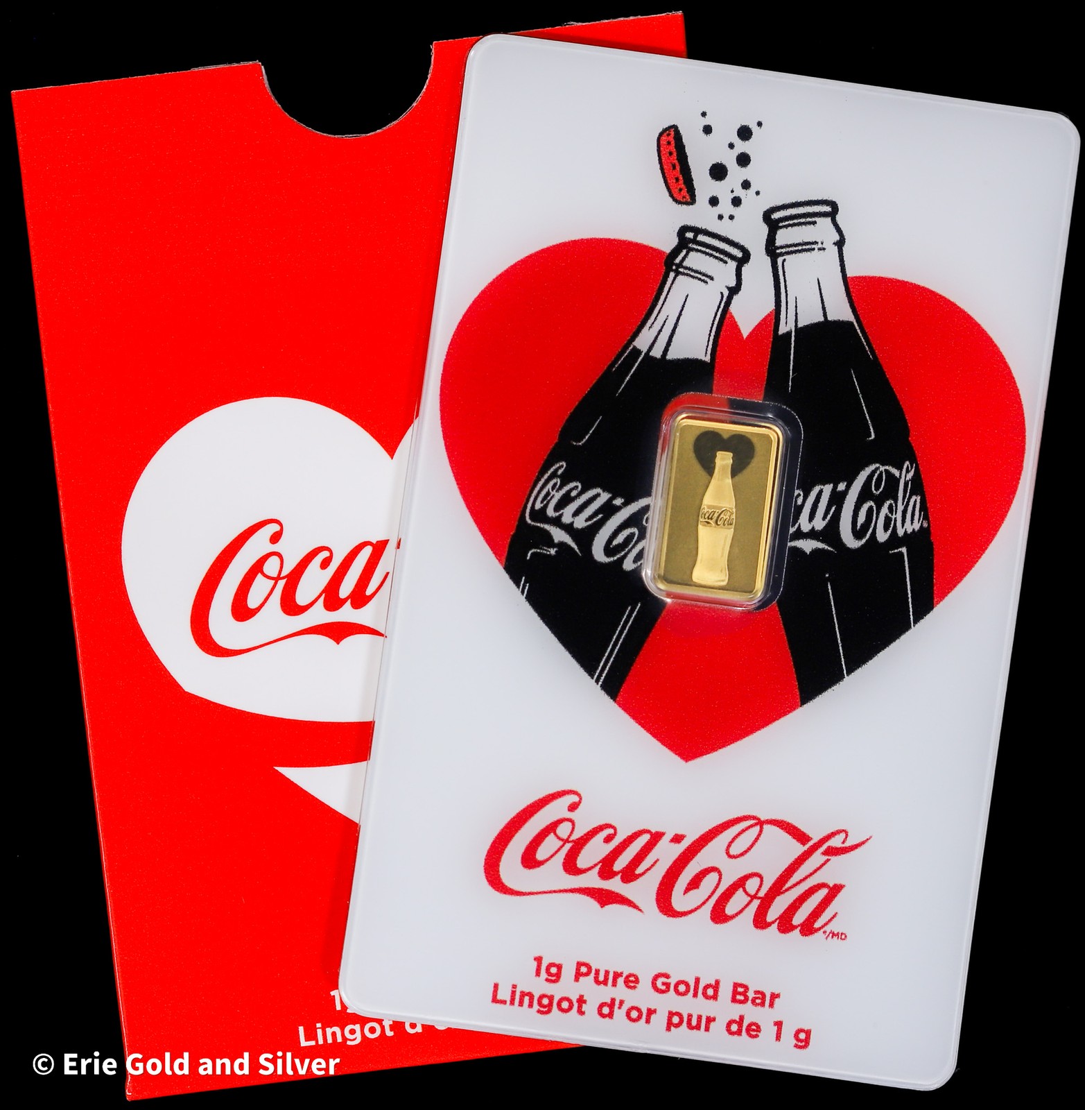 Coca-Cola 1 Gram .9999 Gold Valentine’s Love Bar in Assay Card