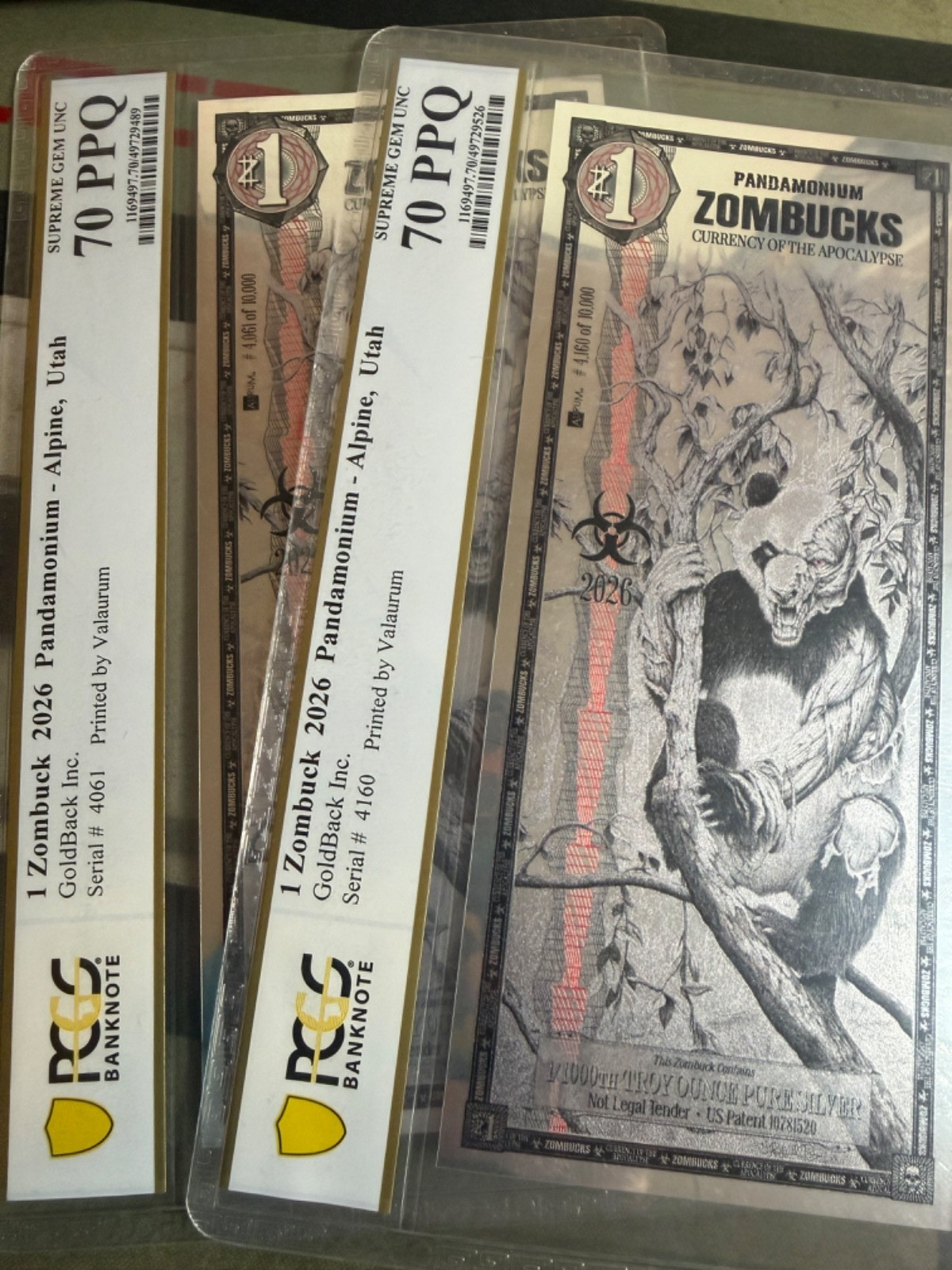 2 X PCGS ZomBucks SEQUENTIAL 70 GEM PURE SilverBack 1/1000 Troy oz. PANDAS 2026