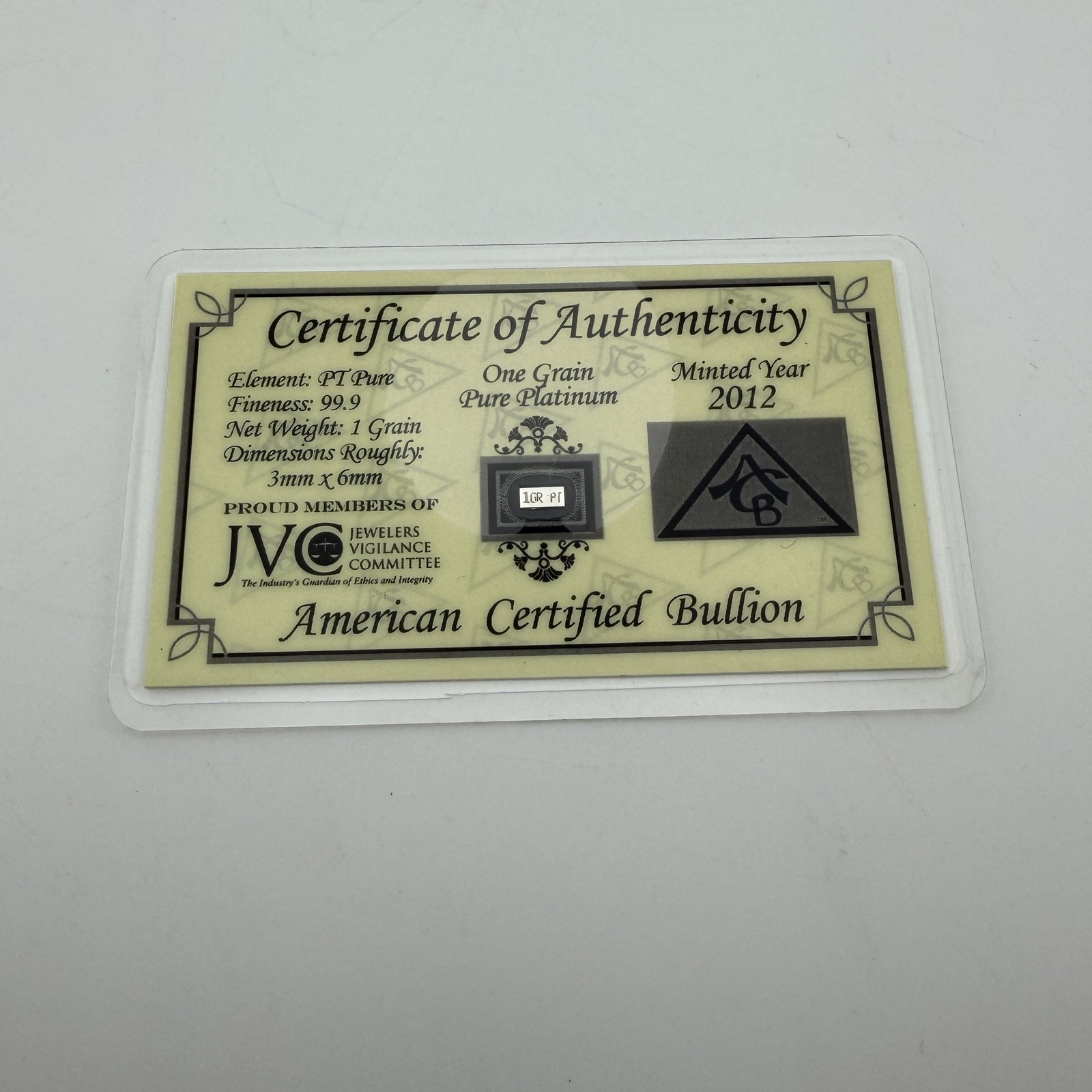 ACB Gold Silver Platinum 1GRAIN Combo Pack BULLION Bars w/COA’s