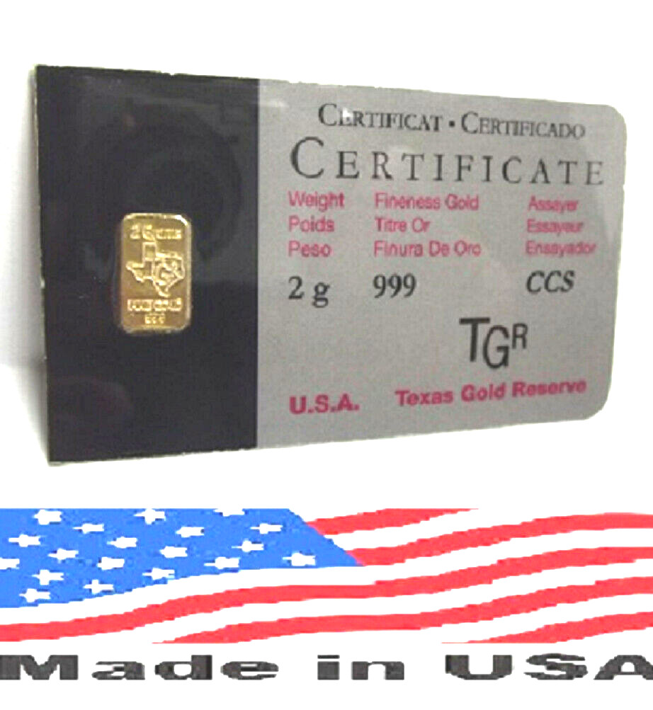 2 GRAM G 24K GOLD BAR TGR BULLION 999.9 NORTH AMERICAN EDITION ASSAY CARD Bin3