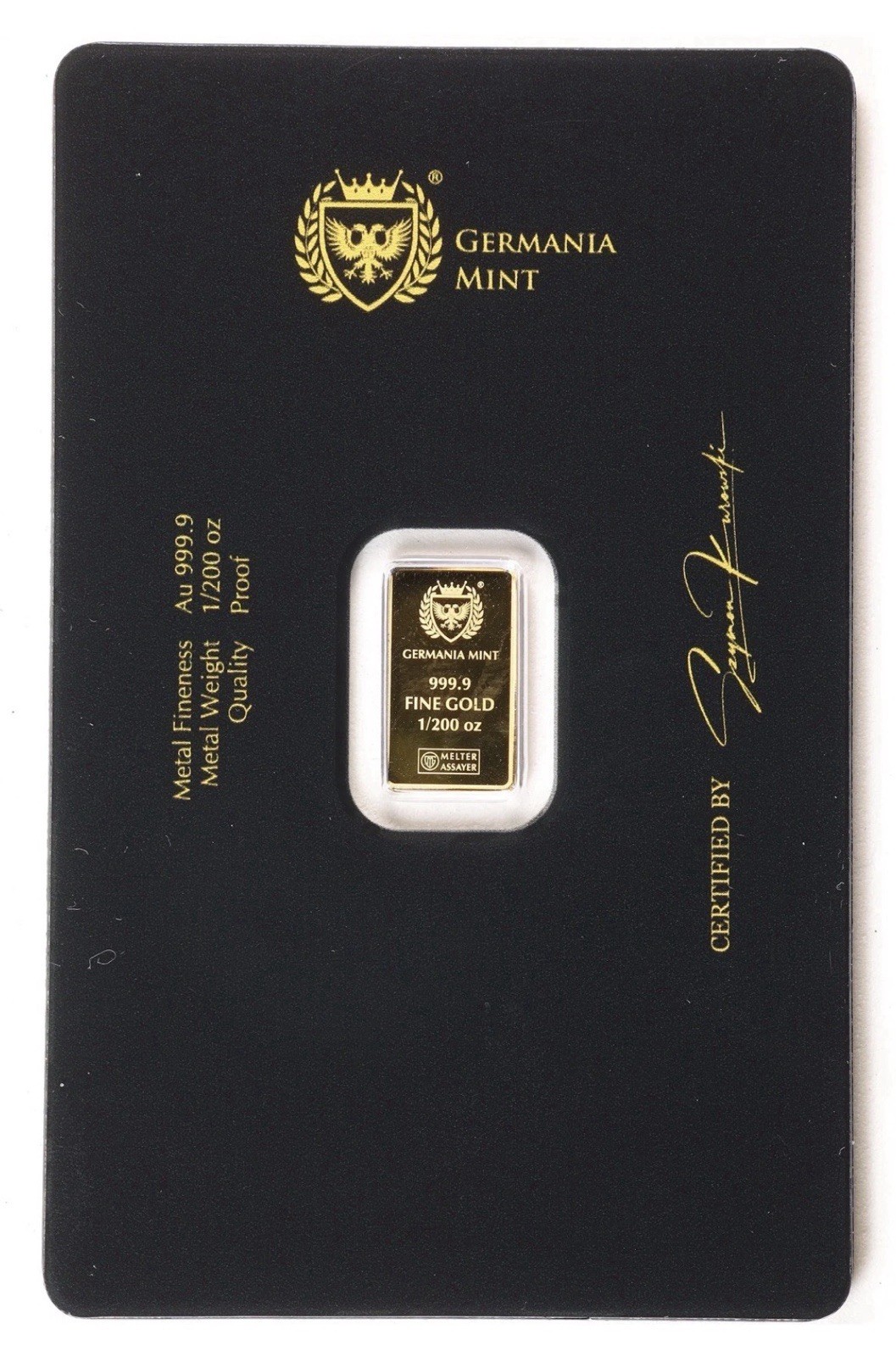 2026 Lady Germania Mint Minted 1/200oz Gold Bar W/Assay Card Uncirculated Proof