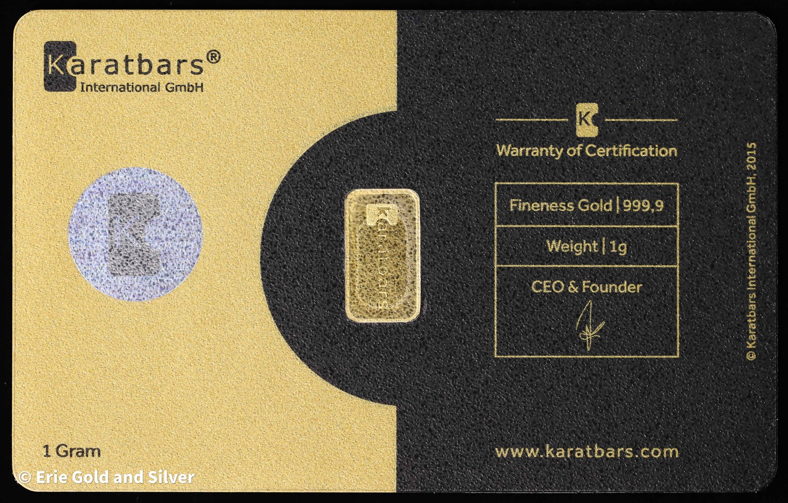 Karatbars 1 Gram .9999 Gold Bar in Assay Card