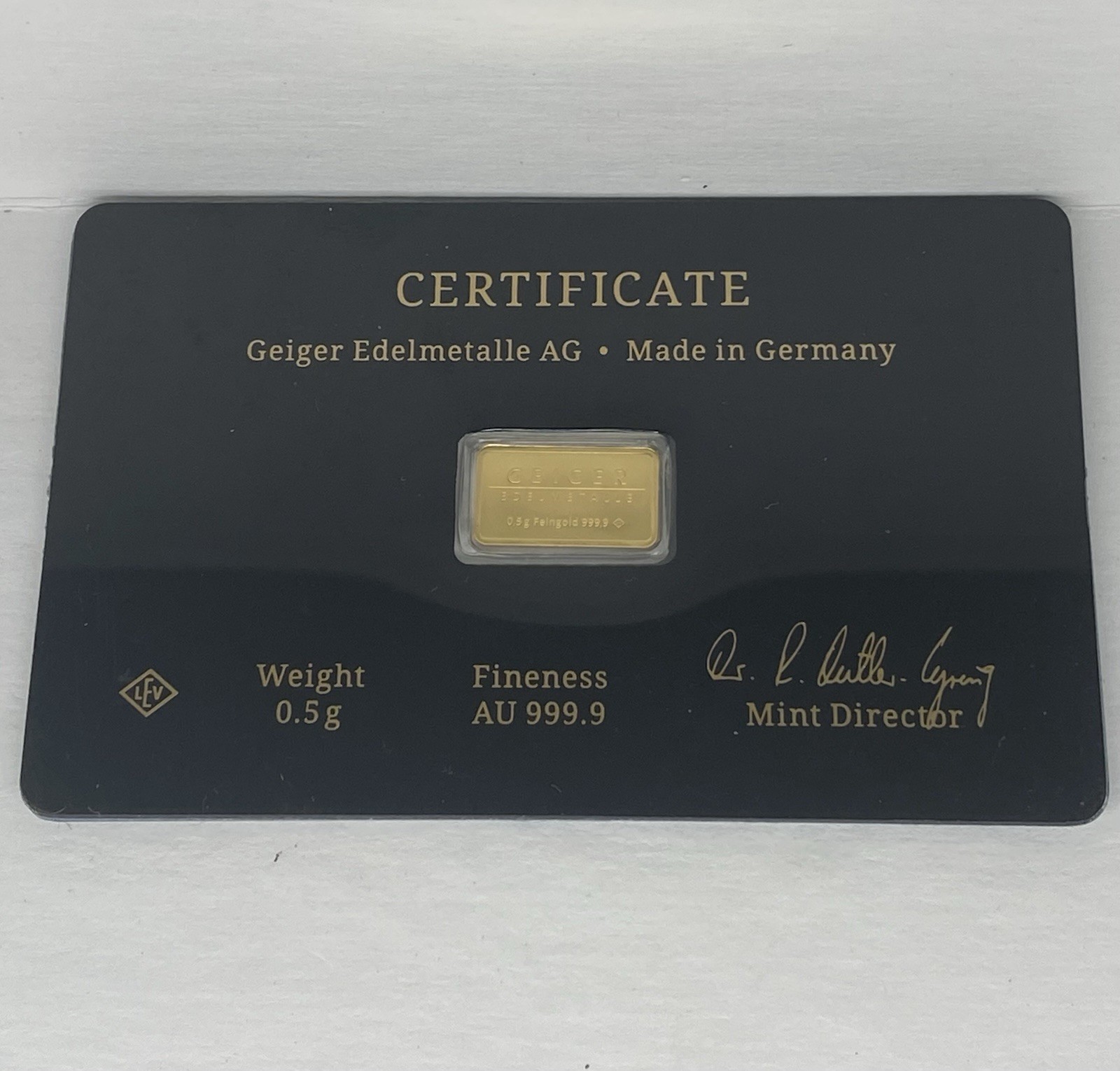 Geiger Schloss Guldengossa Vintage Edition .9999 Fine Gold Bar .5 Gram Card 1/2g