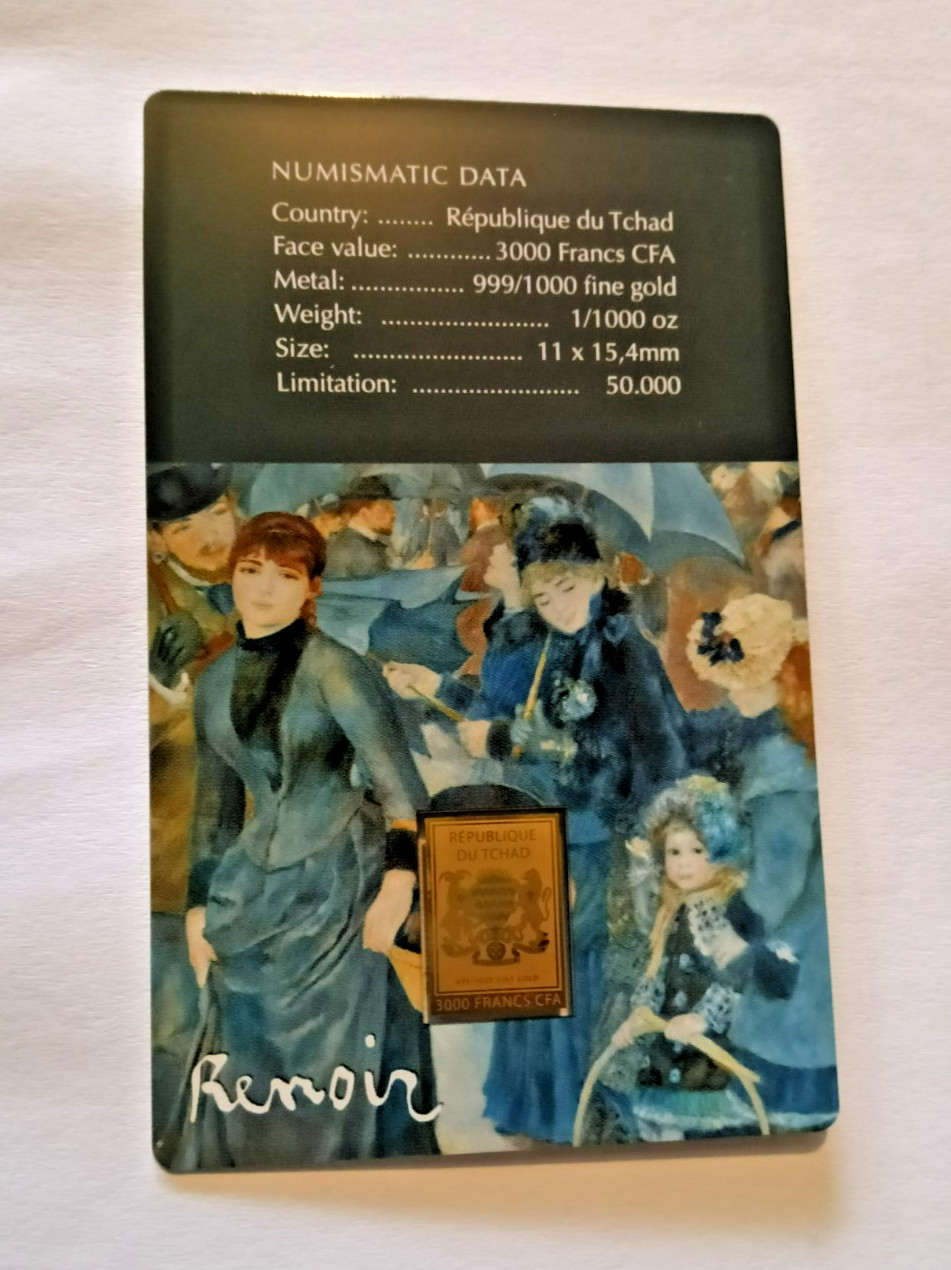 The Umbrellas by Renoir 1/1000th OZ Gold coin bar direct from the mint
