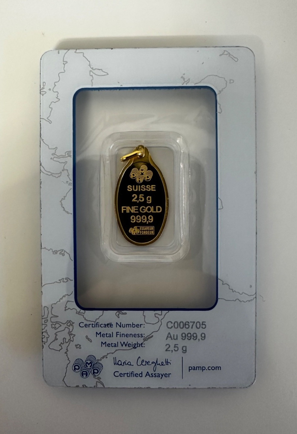 PAMP Suisse Rosa Pendant 2.5g Fine Gold Total Weight with Bale 2.7g .999 Gold