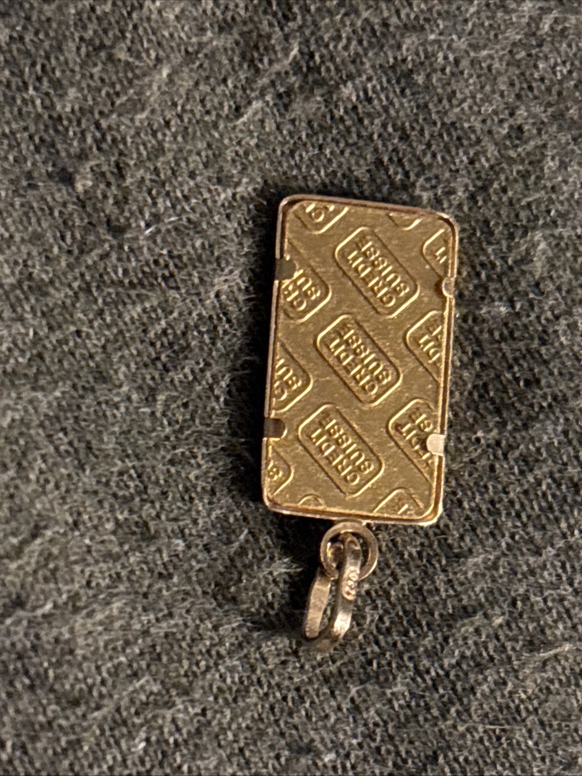 Credit Suisse 1 Gram 24K Gold 999.9 Gold Bar Pendant W 18K Bezel 1.3 Grams