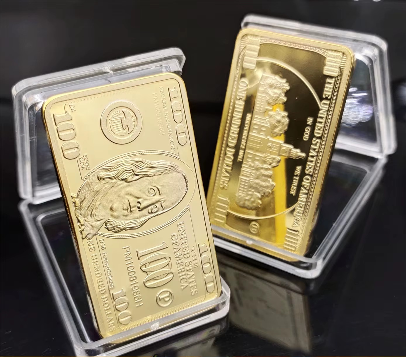 USA 100 Dollar Bullion 24K Gold Color Bar American Metal Coin