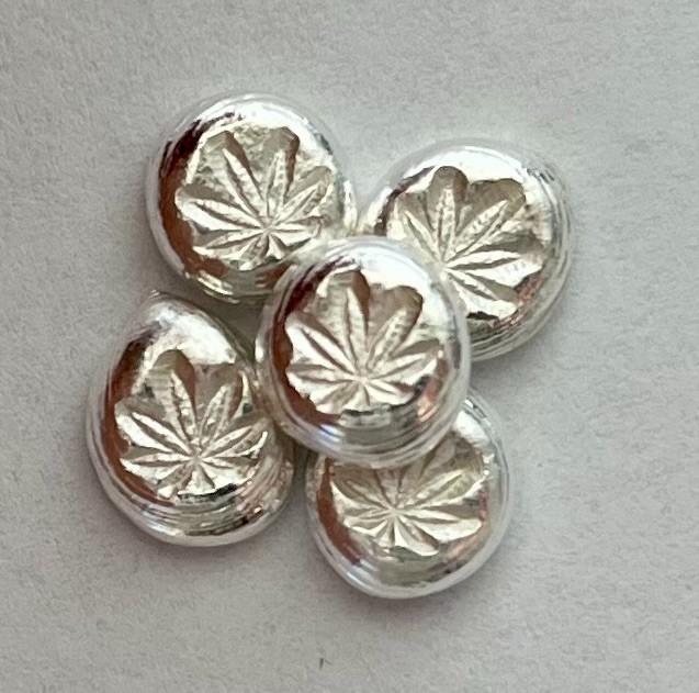 Pot leaf 1.00 g GOLD .9999 hand poured bar + 1 gram silver bar 999