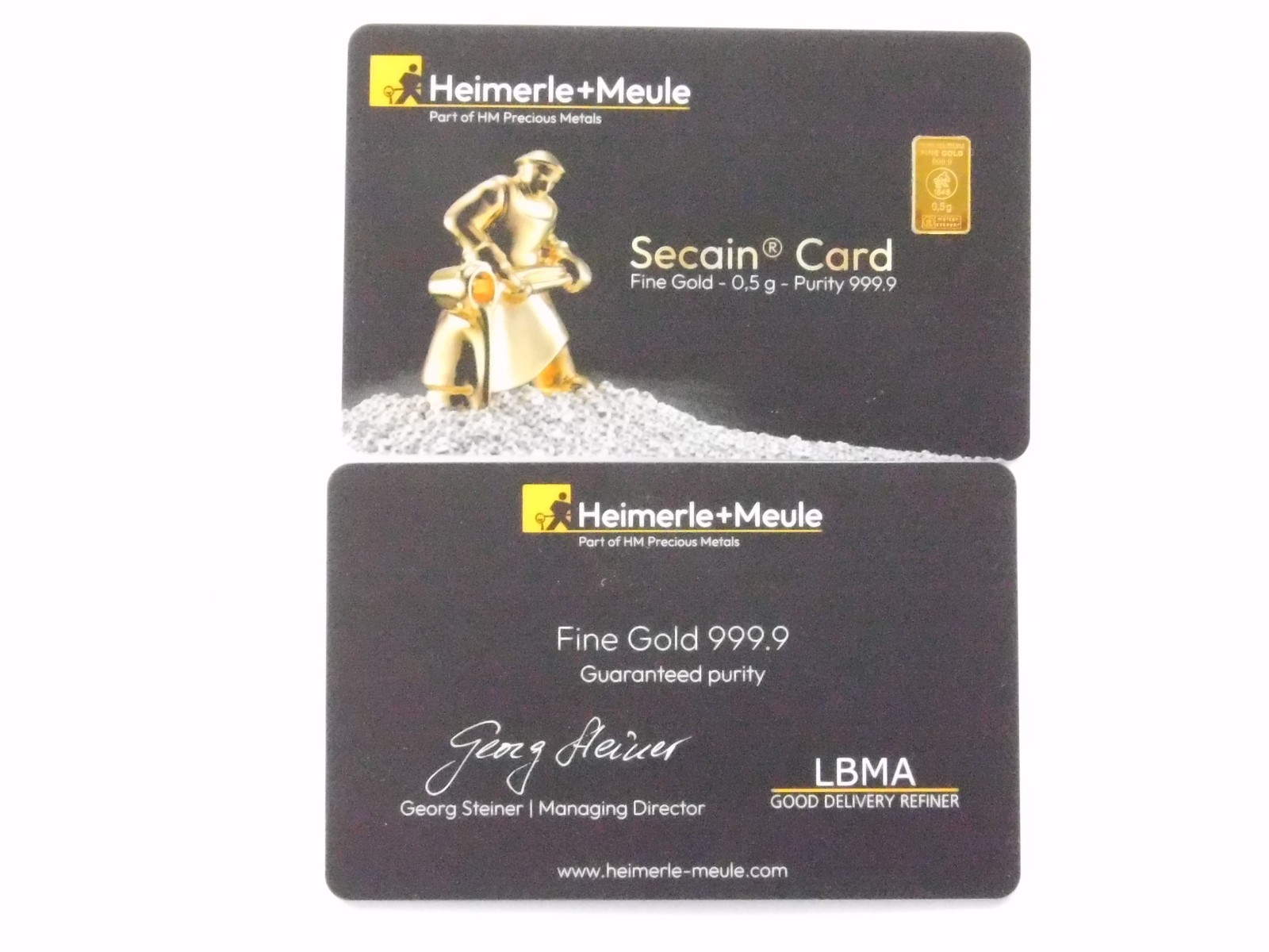 Gold Bar 0.5 Gram HEIMERLE + MEULE 999.9 1/2g Gold Secain Card LBMA Certified