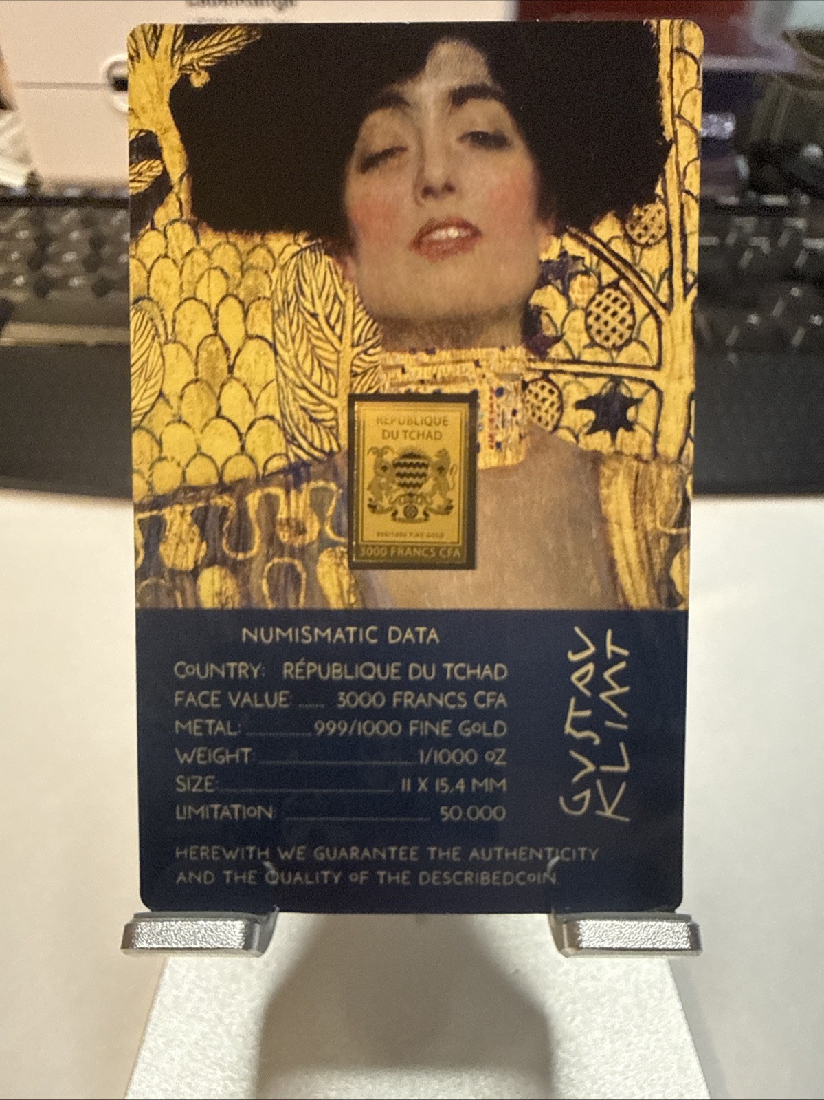 Gustav Klimt Judith and the Head of Holofernes 1/1000 Oz Gold Coin 3000 Francs