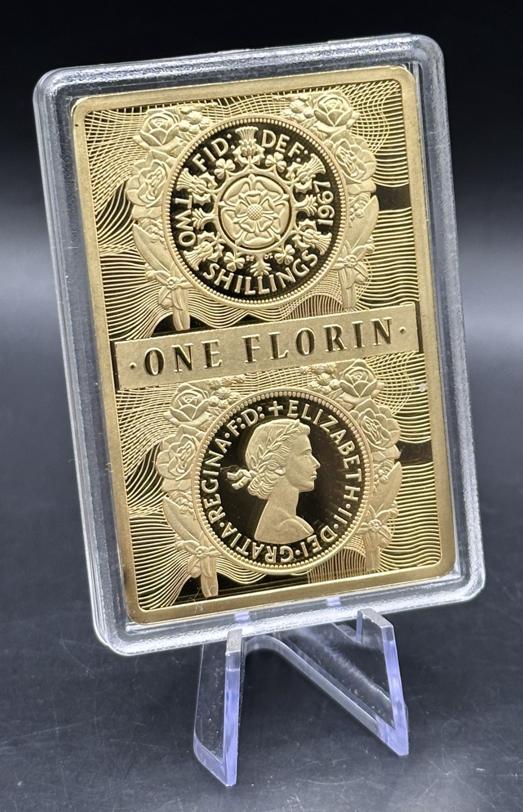 Stunning 2021 Gold Plated Proof 60mm x 40mm One Florin in protective capsule