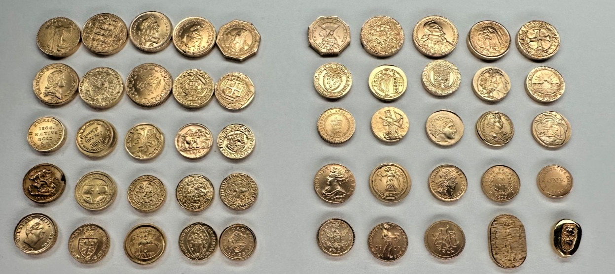 Set 50 Diff Solid 14K Gold World Mini Coins Franklin Mint 1981 25 + Grams RARE