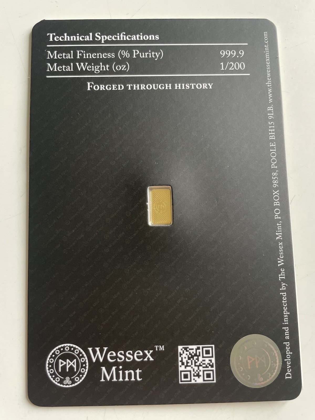 Wessex Mint Panda 1/200oz Gold Bar – 999.9 Fine Gold – Assay Card 🐼