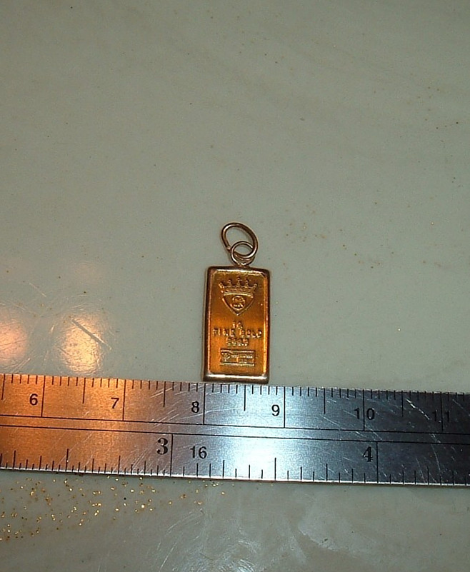24K ITALY 999.9 FINE GOLD INGOT BAR 14K GOLD BEZEL CHARM PENDANT NECKLACE 1.3g