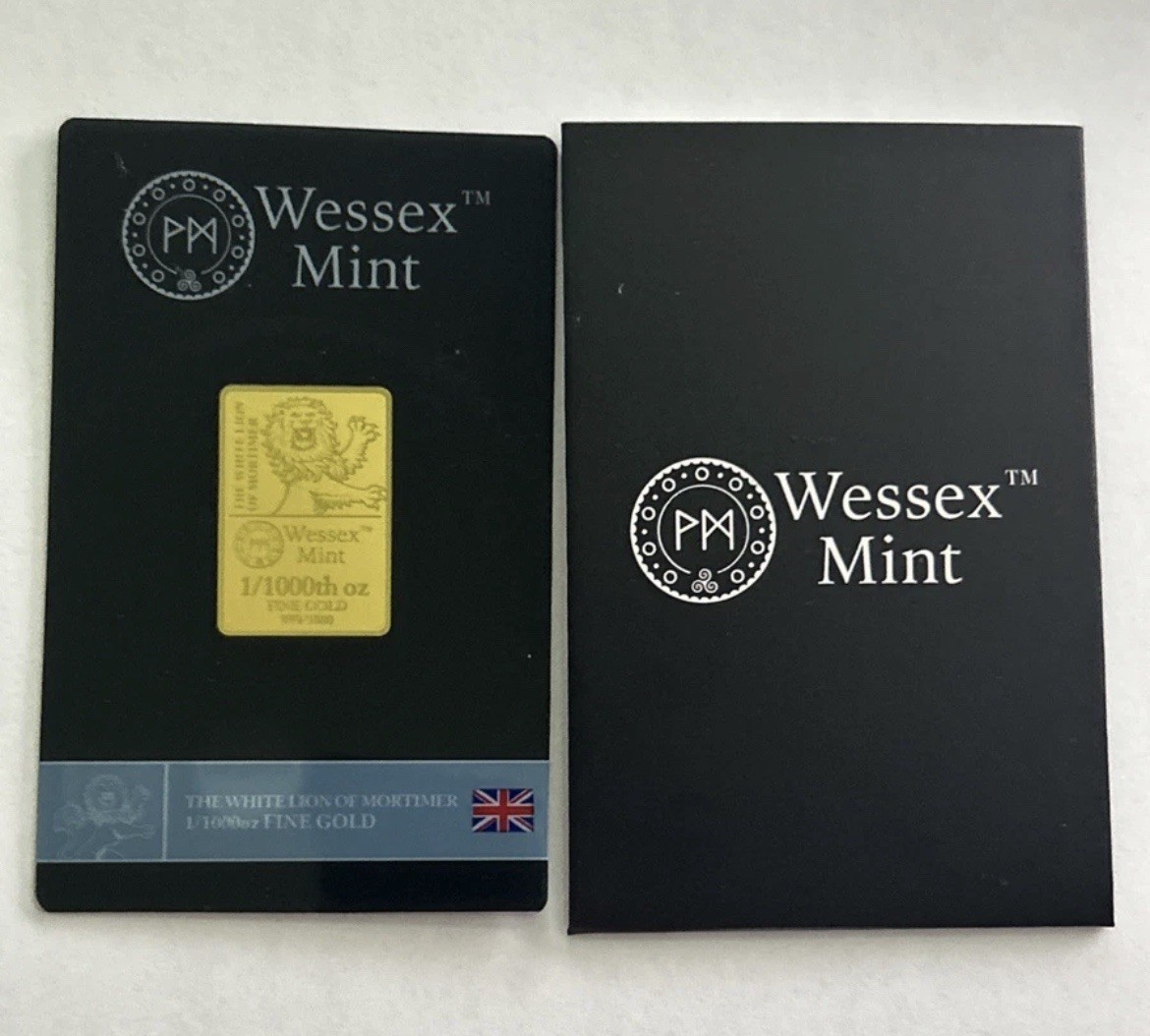 Wessex Mint 1/1000th Fine 999.9 Gold Bullion Bar Queen’s Beast White Lion Design