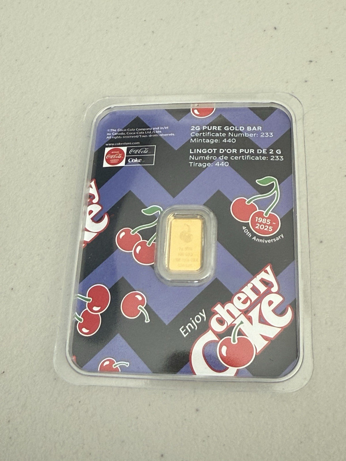 *RARE* 2 gram Gold Bar Coca-Cola® Cherry Coke Pamp MKS USA Minted 440 Mintage