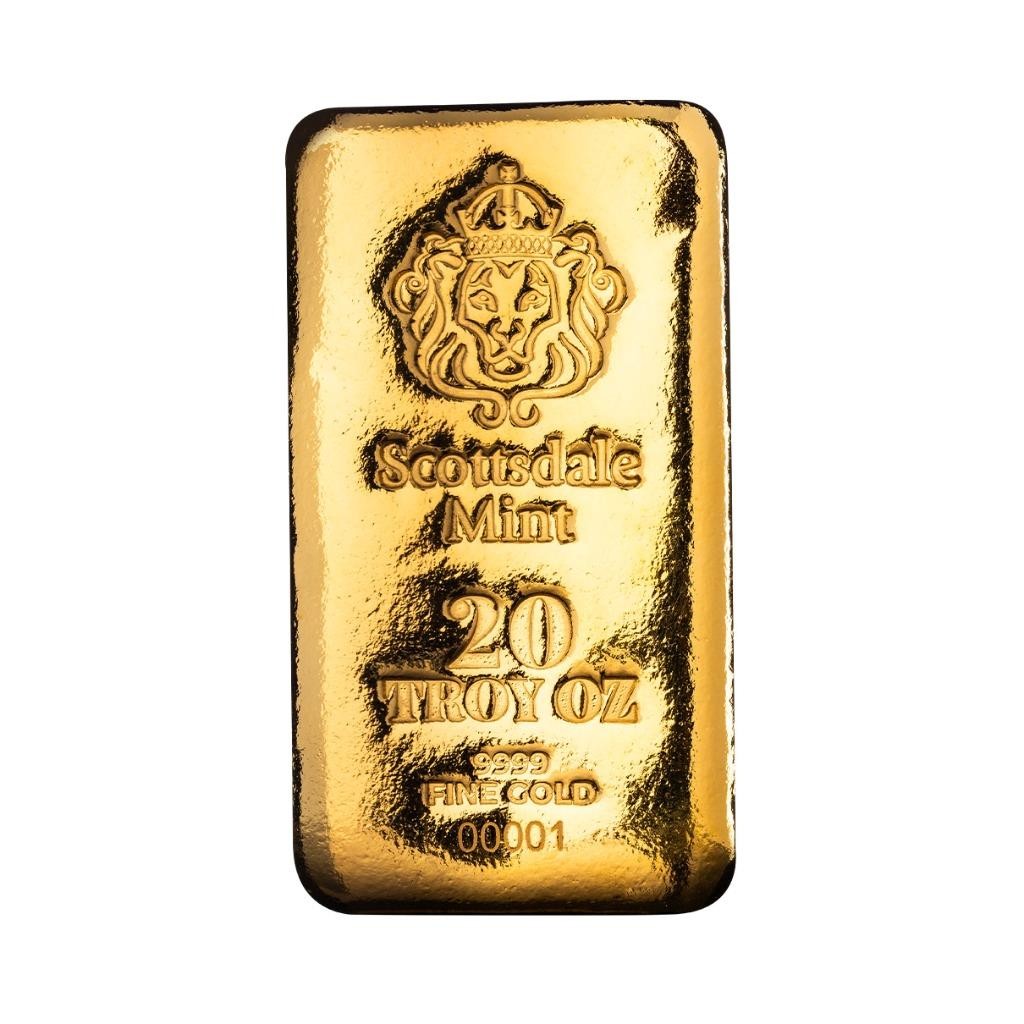 20 oz .9999 Gold Bar by Scottsdale Mint – Cast Gold Bullion Bar #A731