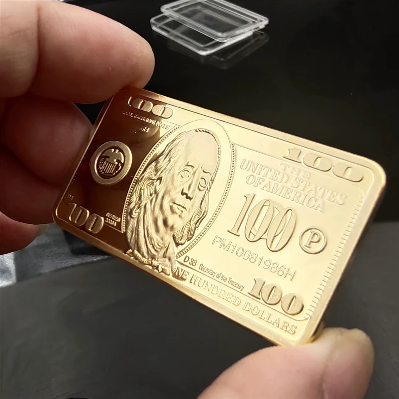 USA 100 Dollar Bullion 24K Gold Color Bar American Metal Coin