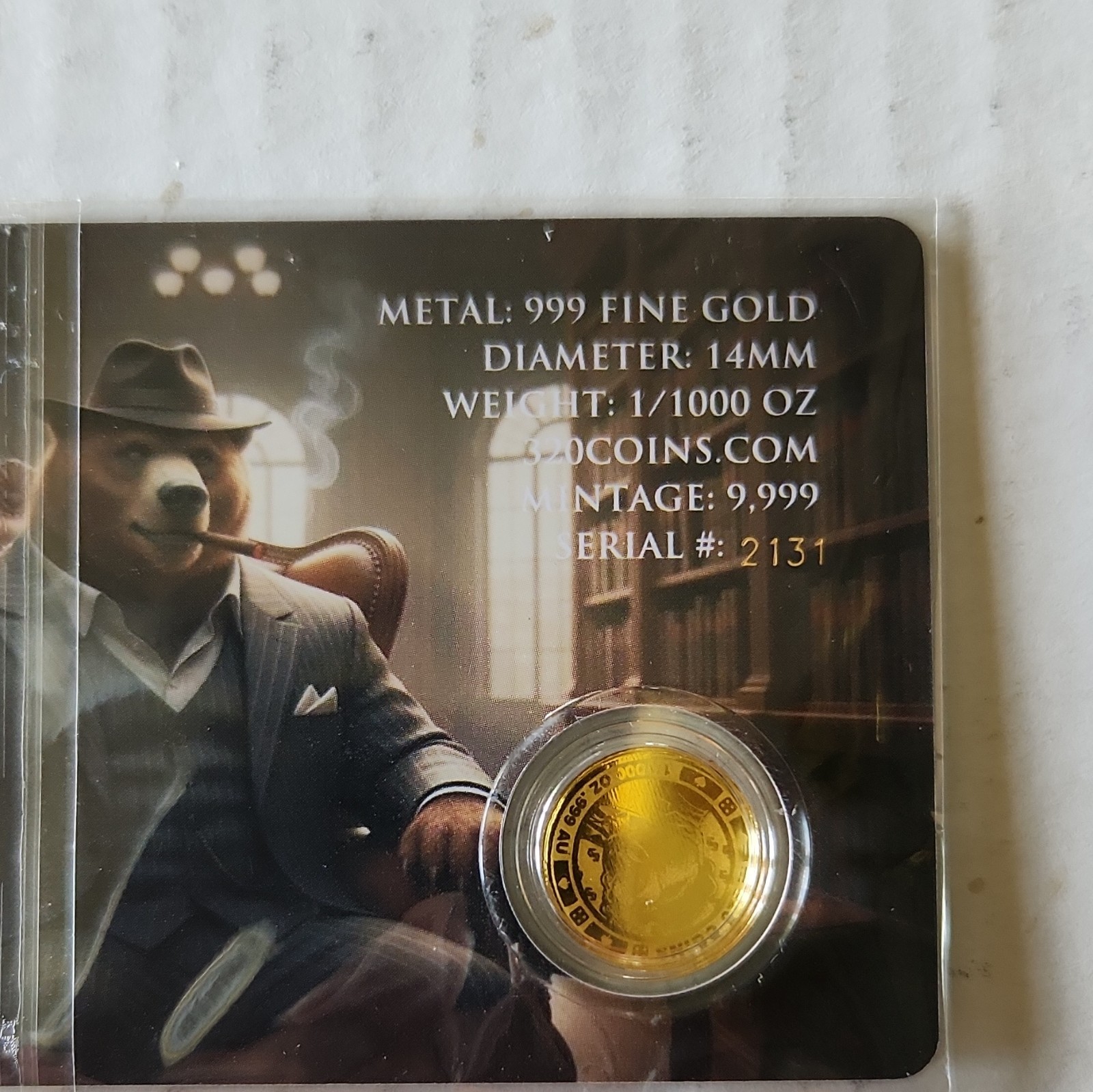 5-0 Coins .999 Fine Gold Round 1/1000 oz in Card Holder