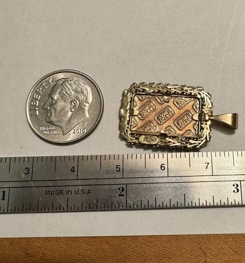 1 GRAM CREDIT SUISSE 999.9 GOLD BAR & 10K STAMPED MEXICO BEZEL PENDANT 3.2 GRAM