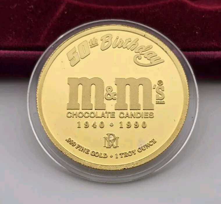 1990 M&M’s Chocolate Candies 50th Anniv. 1oz .999 Gold & Silver Rarities Mint