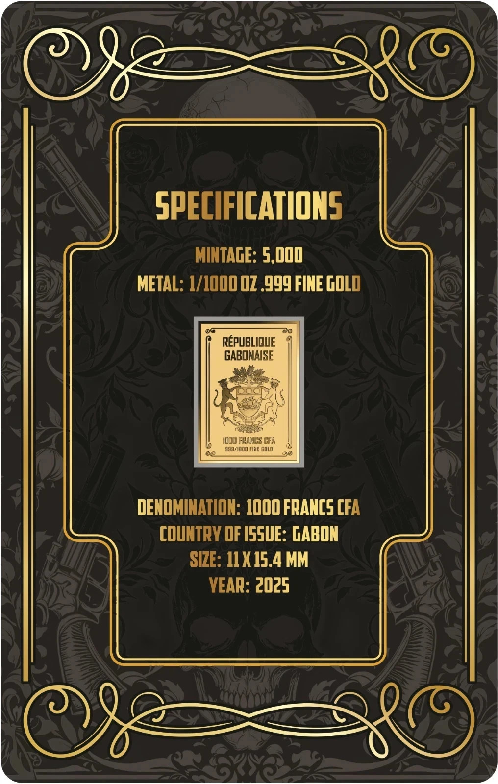 2025 Gabon Queen of Hearts 1000 Francs 1/1000th oz 999 Fine Gold in Card