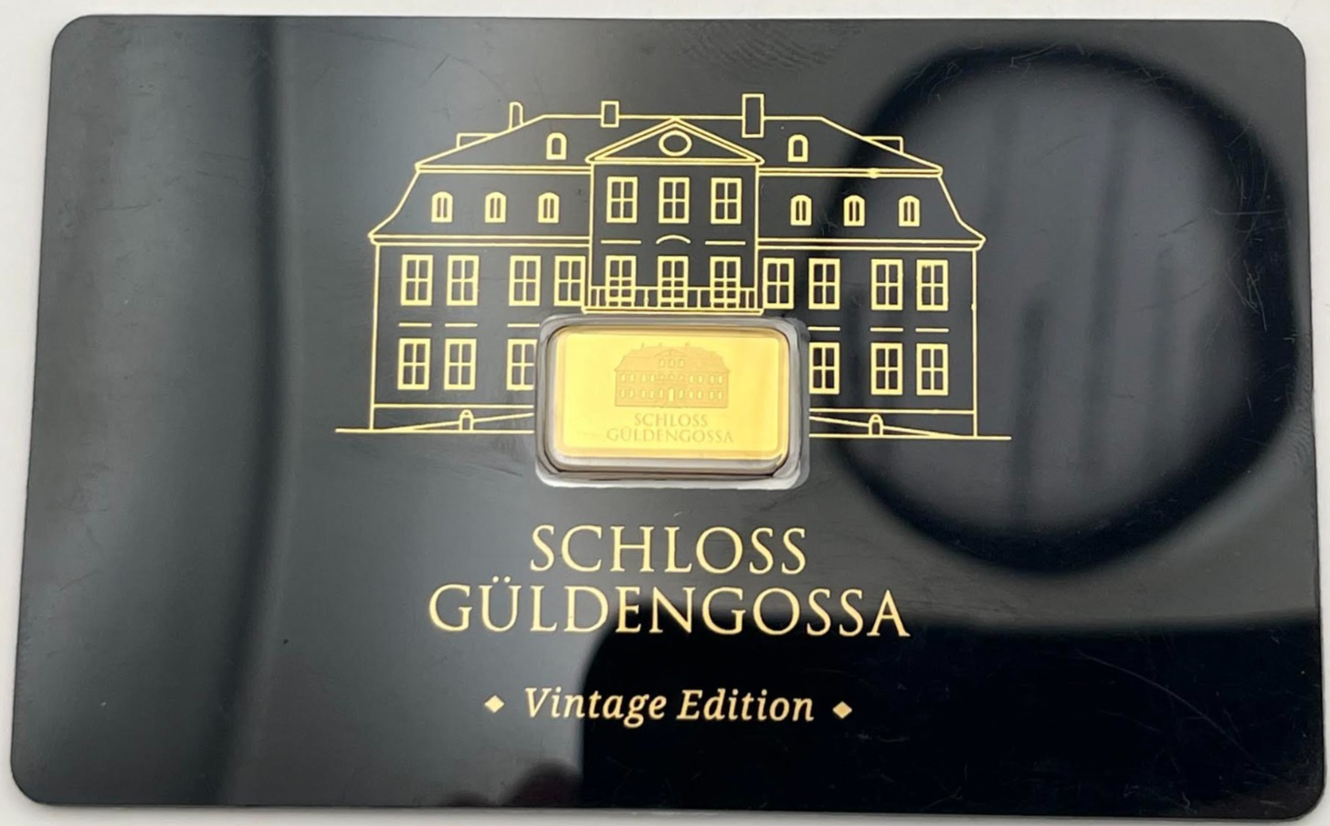 Geiger Schloss Guldengossa Vintage Edition .9999 Fine Gold Bar .5 Gram Card 1/2g