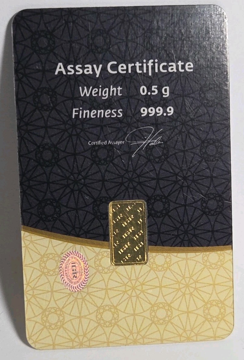 1/2 gram Gold Bar IGR – 0.5 GRAM Sealed in Assay .9999 Fine #681