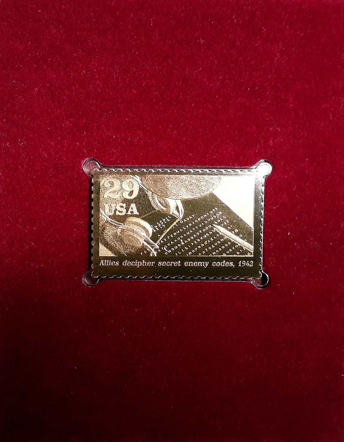 1991 COMMEMORATIVE STAMP – ALLIES DECIPHER CODES WORLD WAR II 22KT GOLD STAMP
