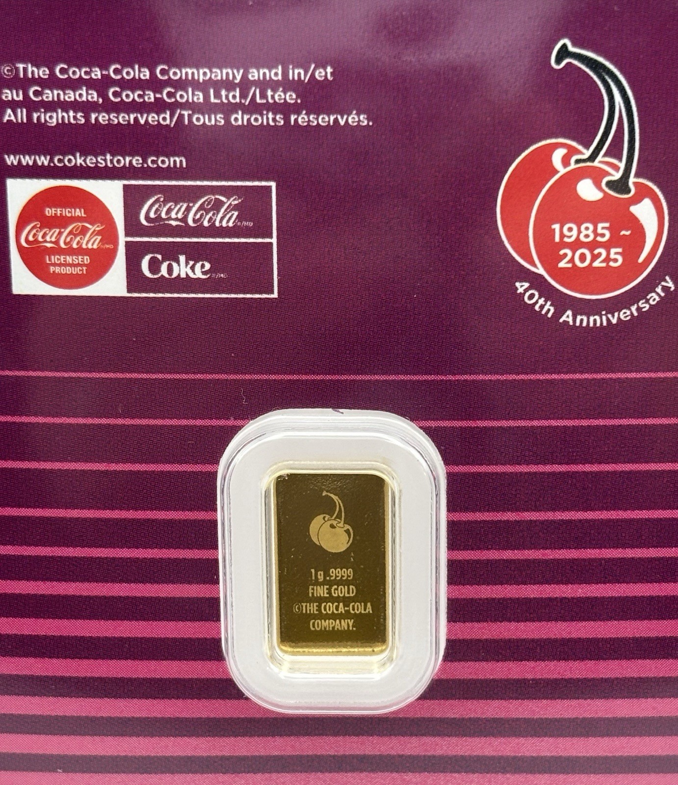 CHERRY COKE – 1 gram BAR .9999 FINE Gold – PAMP Suisse In TEP – 5,000 Mintage!