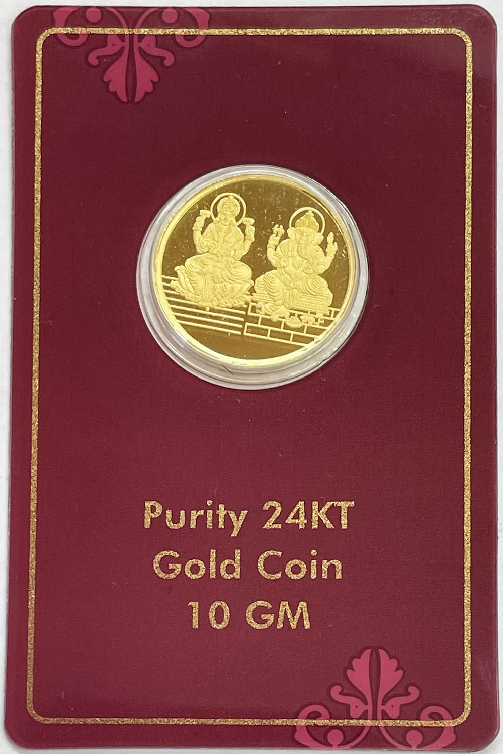 GOLD 10 GRAMS 999.9 FINE 24KT INDIA HINDU VISHNU & GANESHA SEALED ROUND