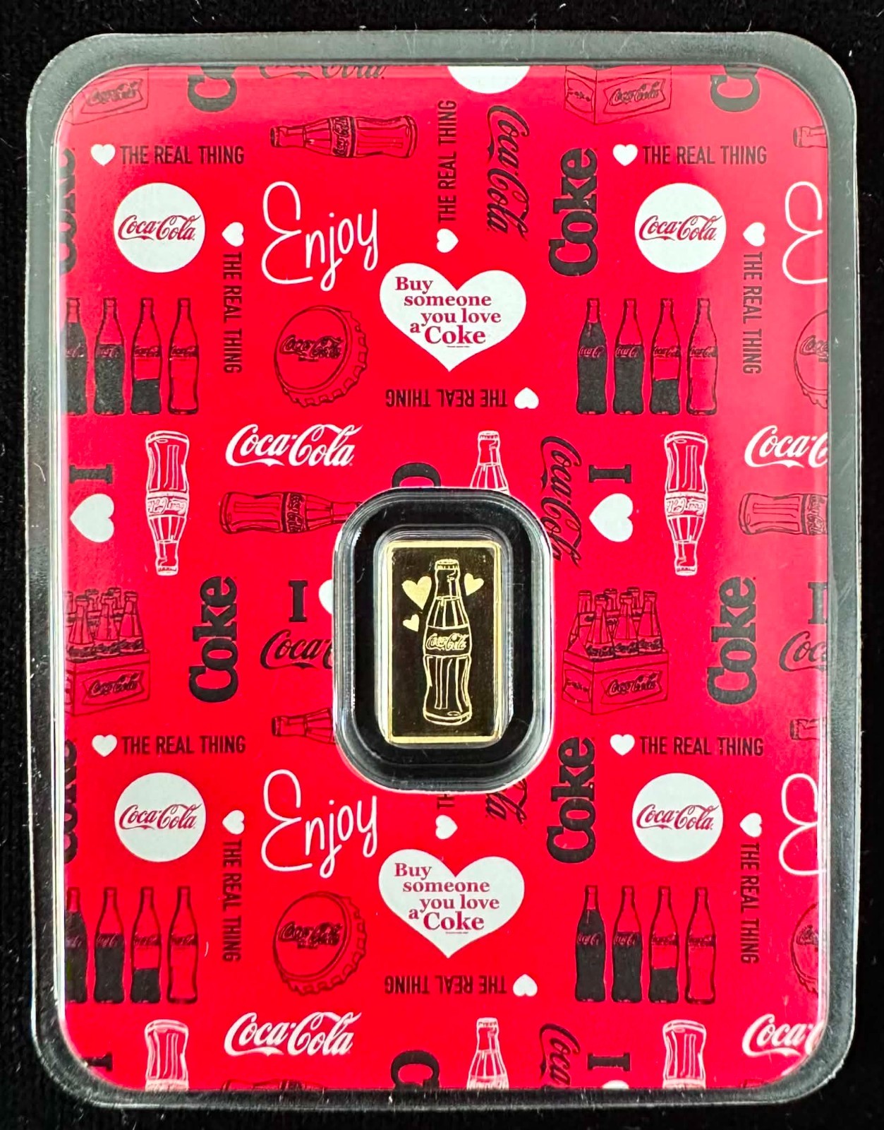 Coca-Cola Valentine’s Day Pamp Suisse .5 gram Gold Bar Special Carded Assay 1/2g