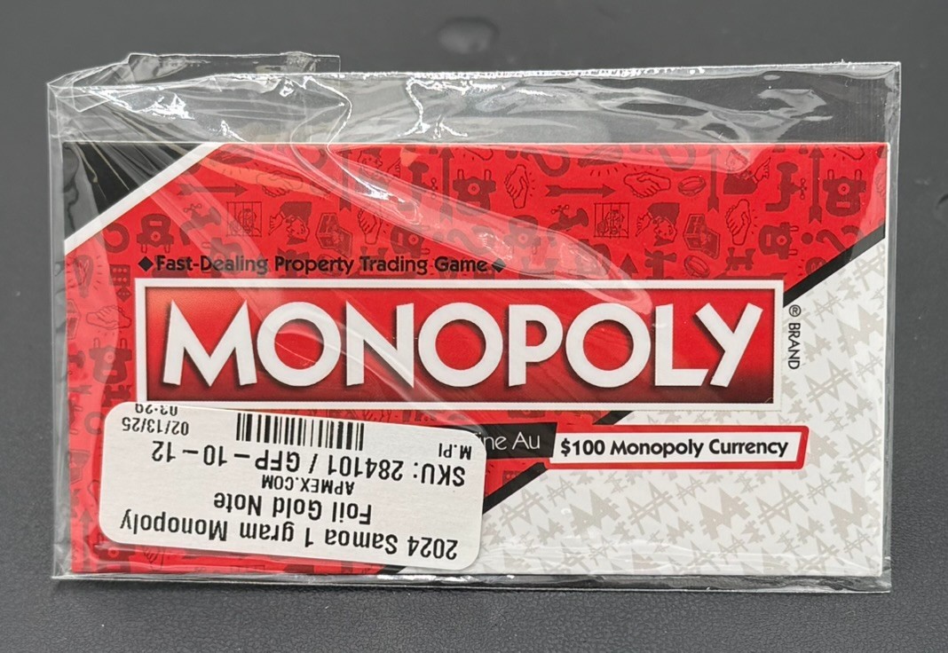 2024 Samoa Monopoly 1 Gram Gold Foil $100 Note by Pamp Suisse in OGP with COA