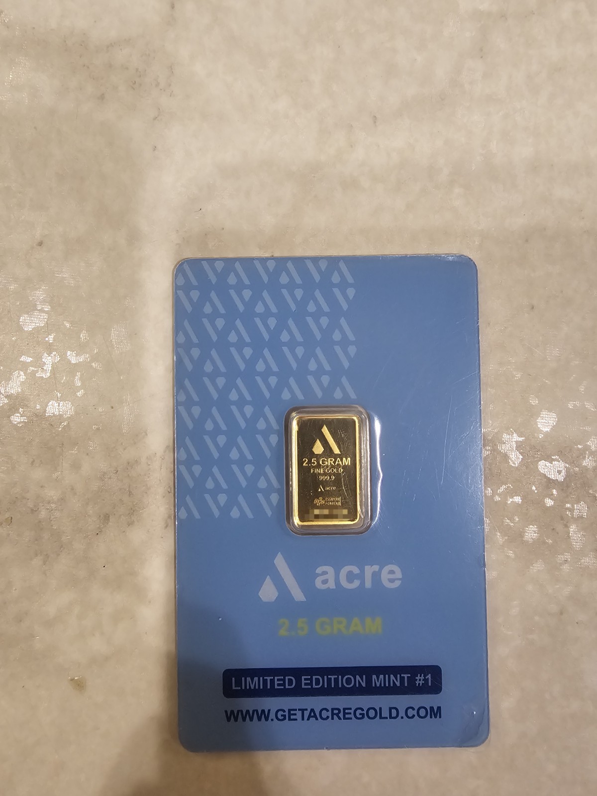 New Sealed 2.5 Gram .999 Original Acre Fine Gold Bar, Free Ship