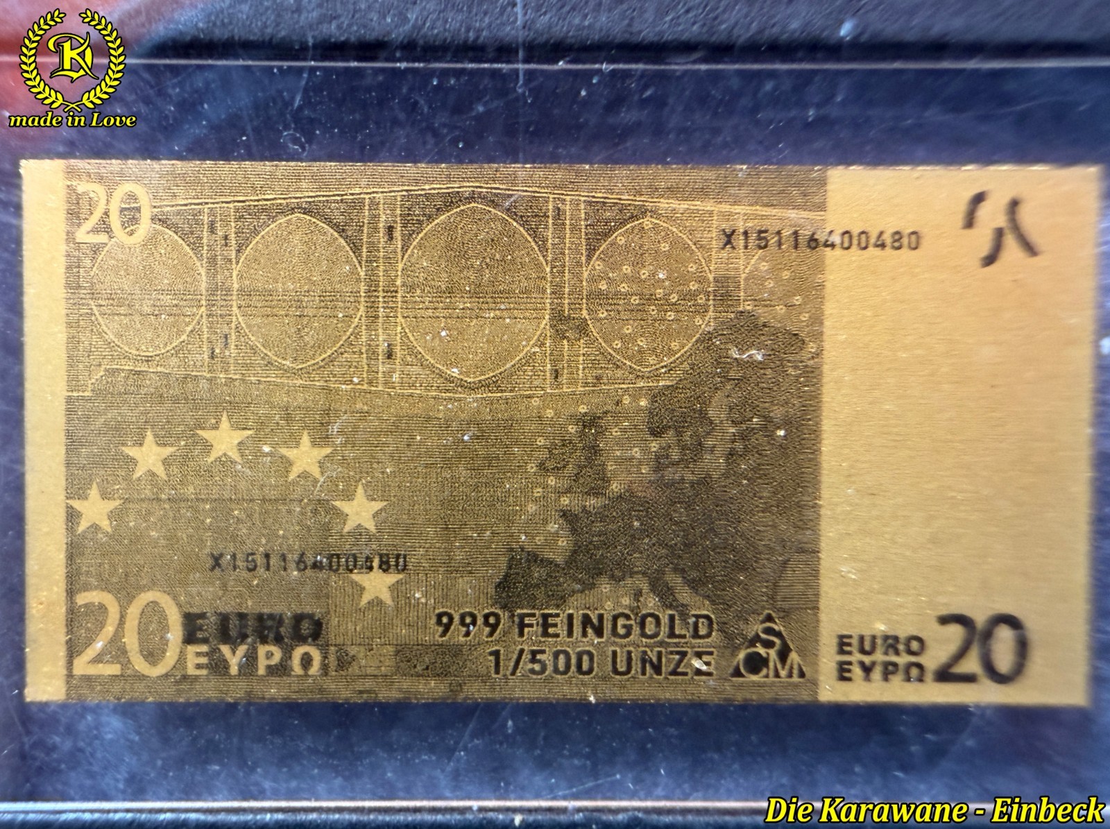 Gold Bar 20 Euro Banknote 999 Fine Gold 1/500 oz Miniature incl. Certificate