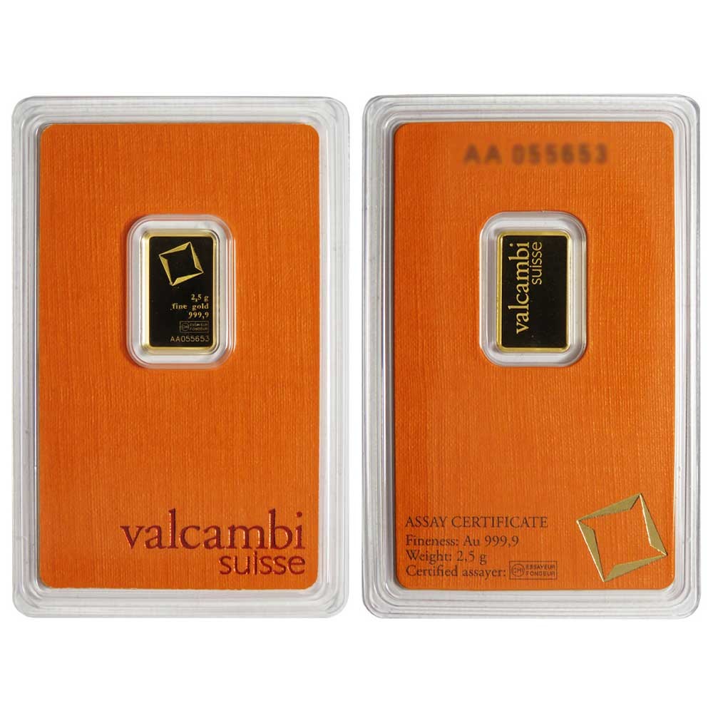 Valcambi 2.5-g Gold Bar .9999 Fine in Assay