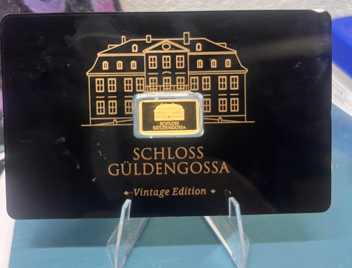 Geiger Schloss Guldengossa Vintage Edition .9999 Fine Gold Bar .5 Gram Card 1/2g