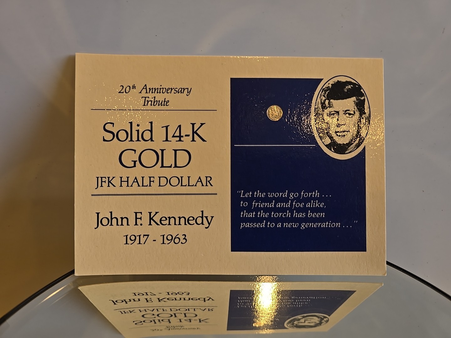 JFK 20th ANNIVERSARY TRIBUTE SOLID 14K GOLD HALF DOLLARS COA ( on card back)