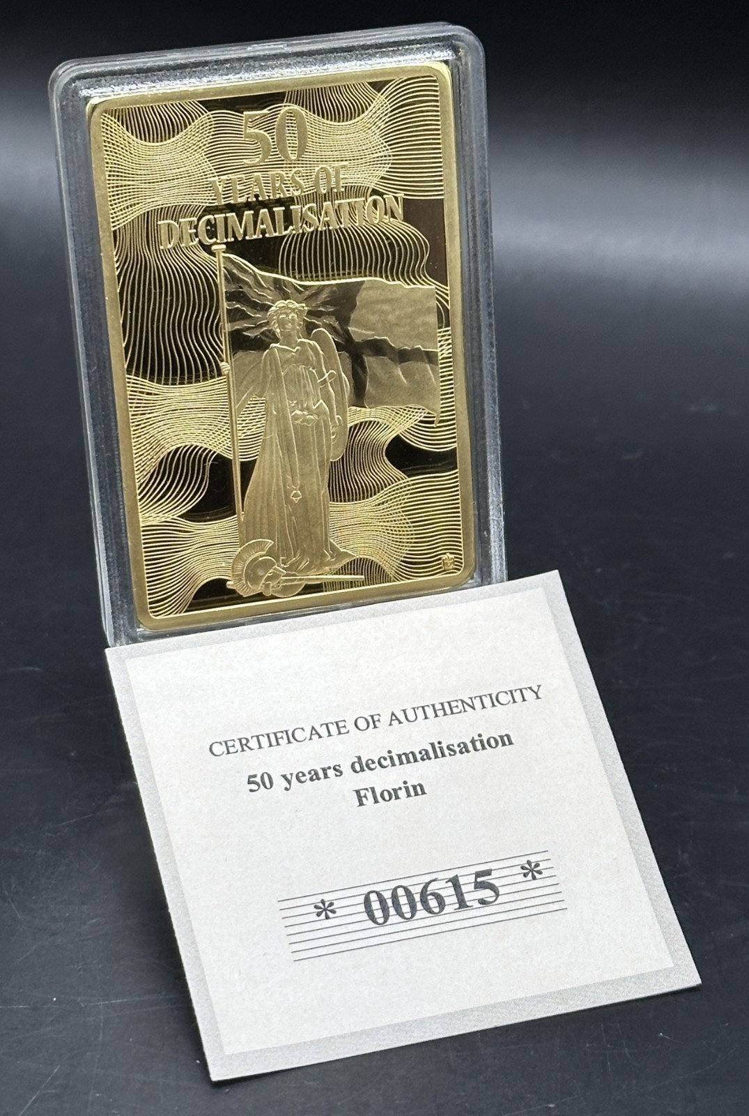 Stunning 2021 Gold Plated Proof 60mm x 40mm One Florin in protective capsule