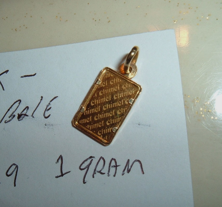 RARE CHIMEL MILROS ITALY 1 GRAM 999.9 FINE GOLD AU BAR 18KT BEZEL PENDANT 1.61g
