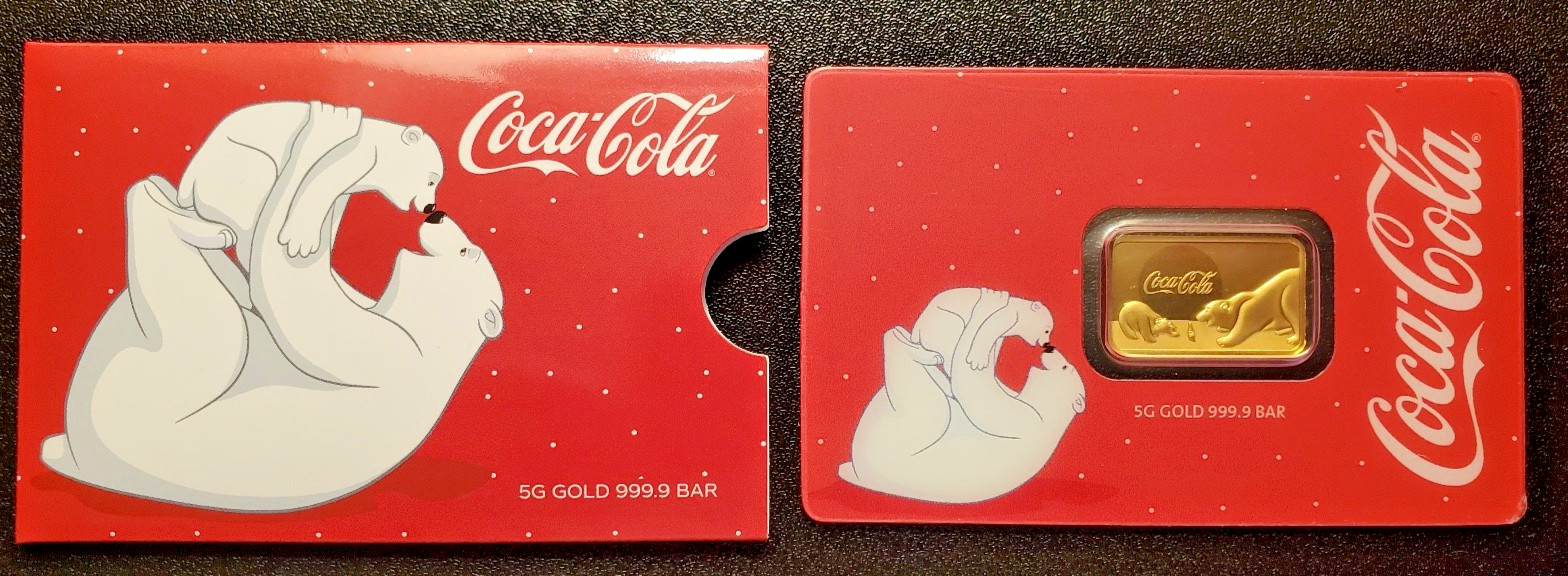 5 gram Gold Bar – PAMP Coca-Cola® Polar Bear Limited mintage of 5,000 bars-RARE