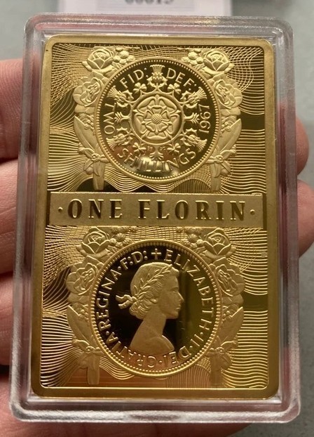 Stunning 2021 Gold Plated Proof 60mm x 40mm One Florin in protective capsule
