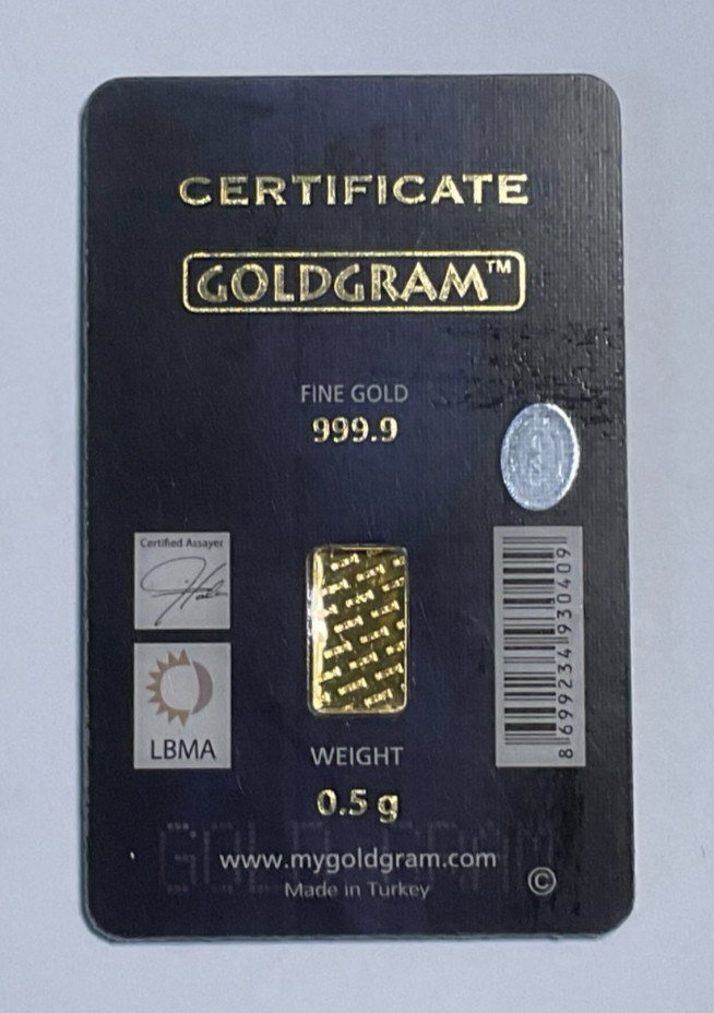 1/2 gram 0.9999 Fine “GoldGram” Bar IGR – 0.5 GRAM Sealed in Assay Card