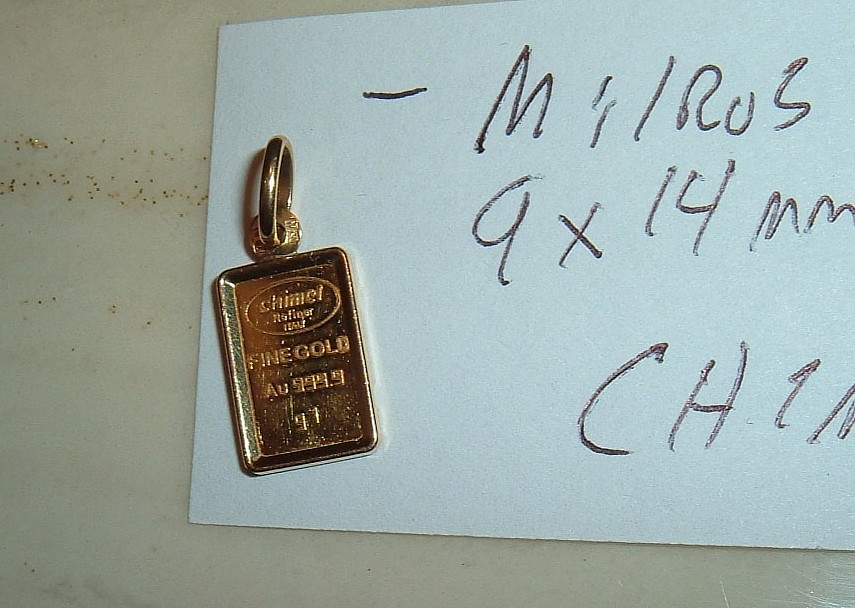 RARE CHIMEL MILROS ITALY 1 GRAM 999.9 FINE GOLD AU BAR 18KT BEZEL PENDANT 1.61g