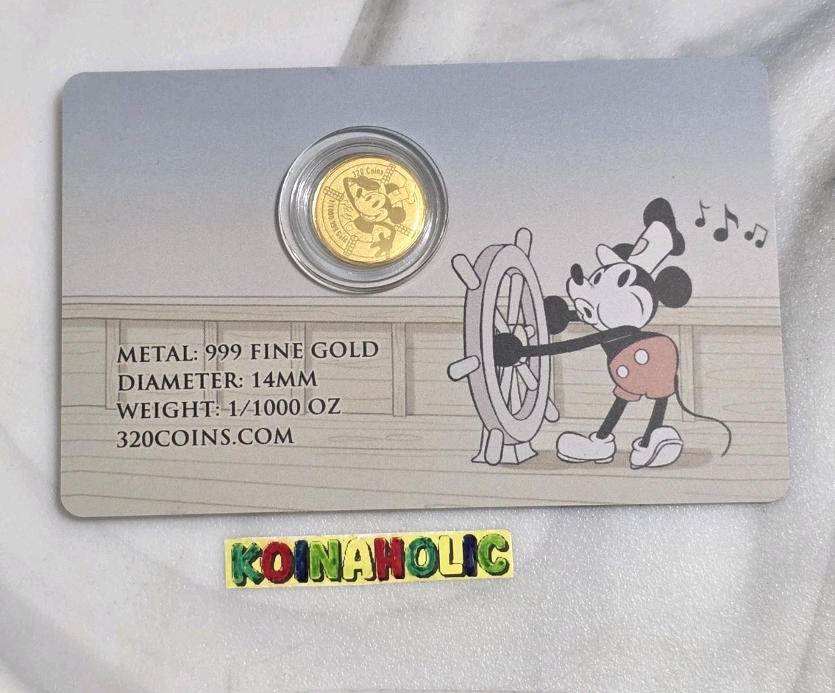 Steamboat Willie 1928 1/1000 Oz Gold Coin In Card