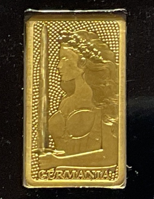 Germania Mint 1/100 oz Gold Bar in Plastic Capsule