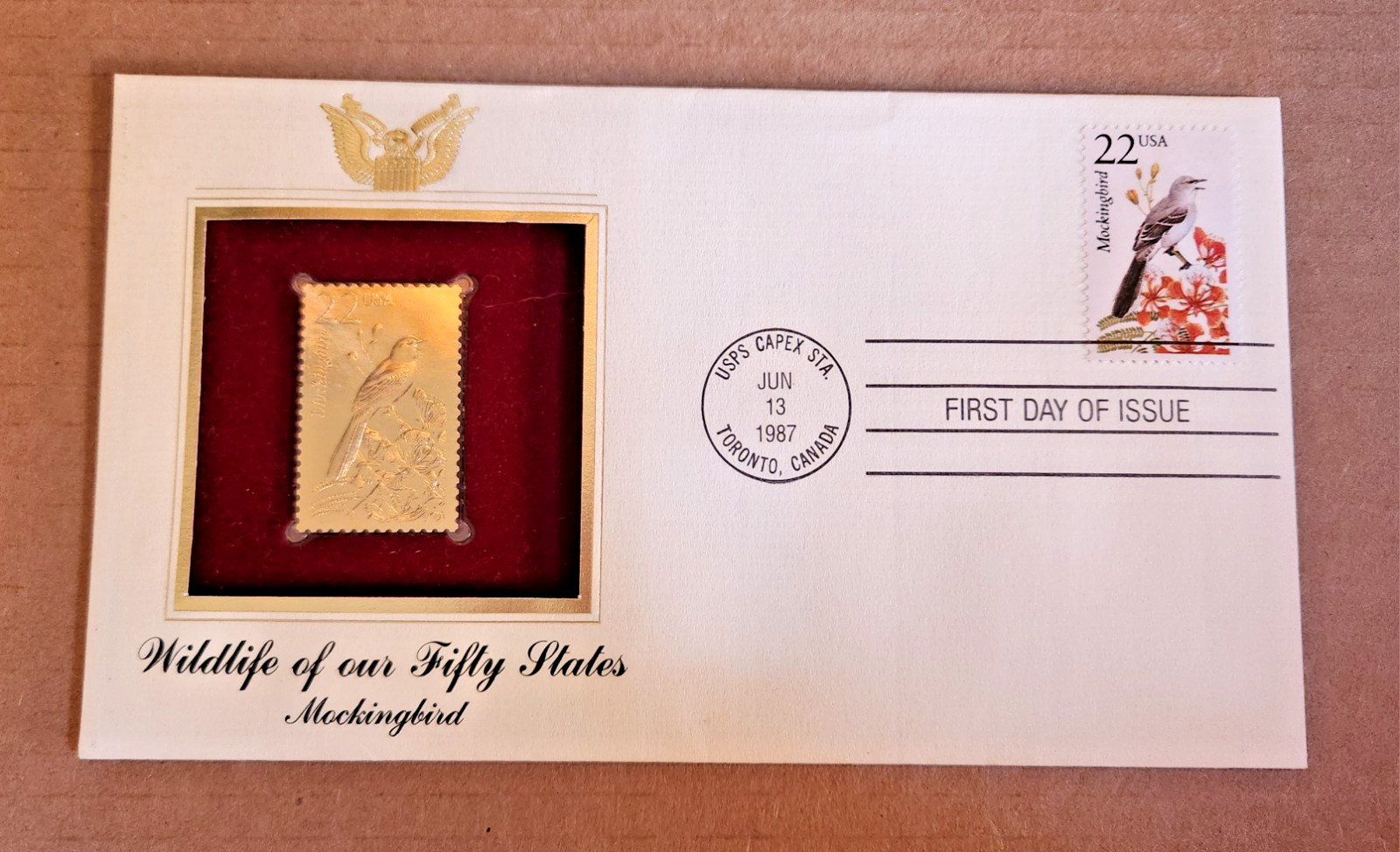 Wildlife of our Fifty States – MOCKINGBIRD- USPS 22KT GOLD Stamp